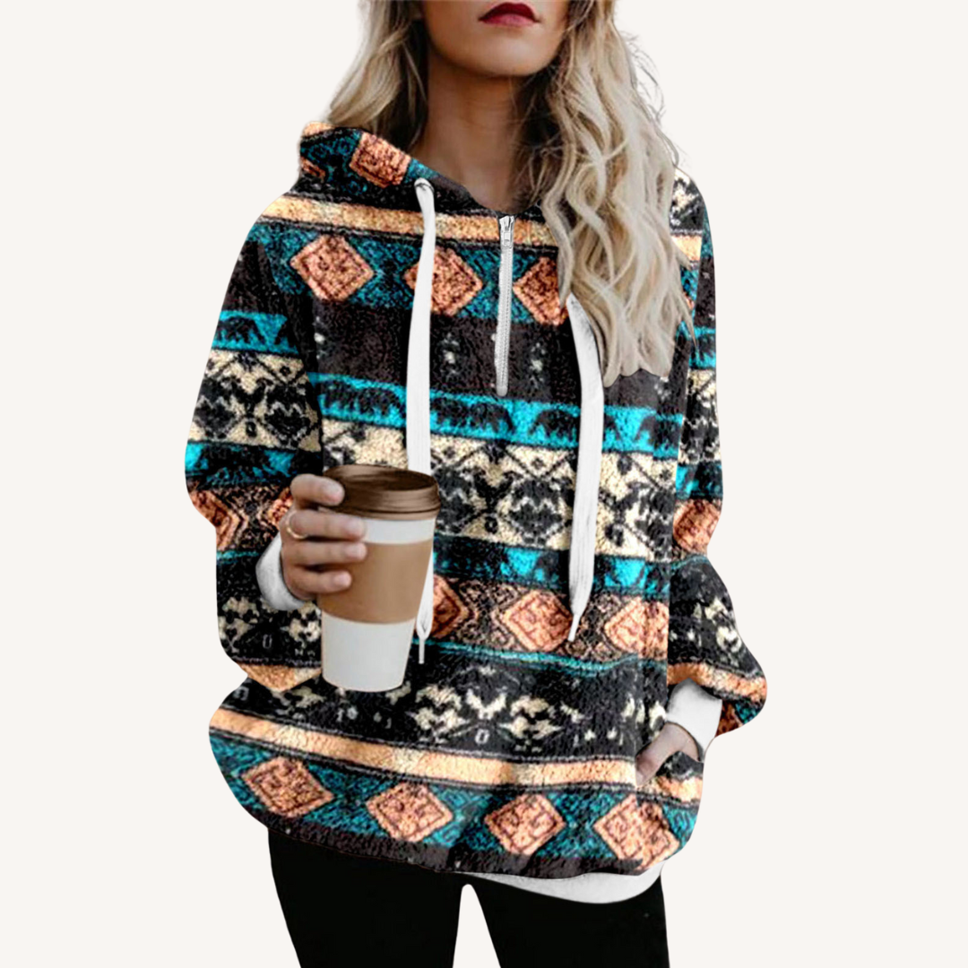 Kori |  Ethnic Print Fleece Sweatshirt